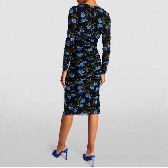 DVF Diane Von Furstenberg Rochelle Floral Long Sleeve Mesh Midi Dress - Picture 4 of 8